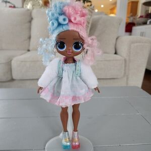 Curly Two-Tone Hair Fashion Doll in Pink & Blue
